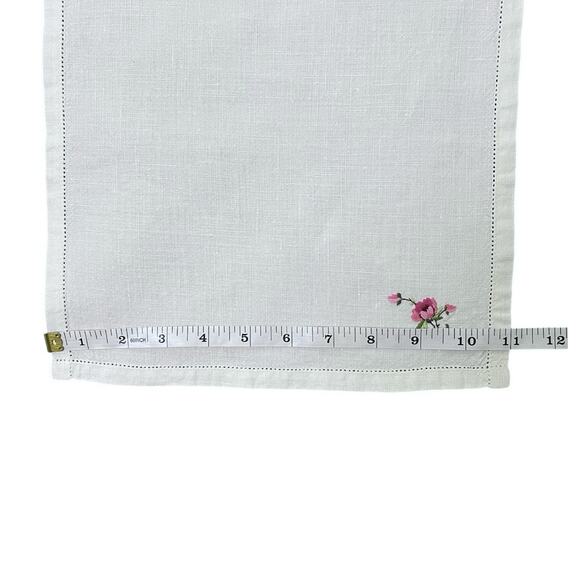 Delicate Linen Napkins Vintage Set 4 Embroidered Corner Flower Pink Green 11x11 - Picture 9 of 9